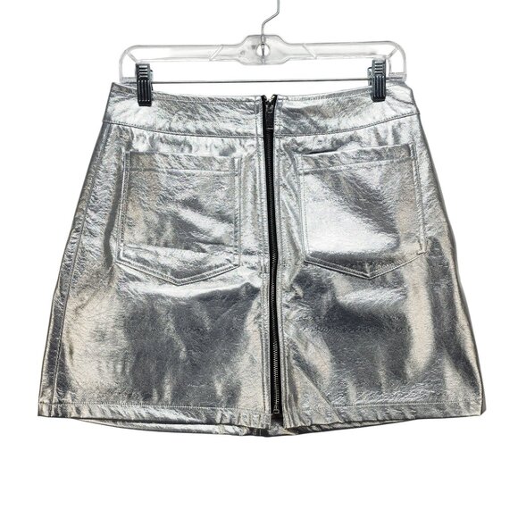 Tinseltown Metallic Silver Mini Skirt With Back Pockets Full Zip Closure Size M - Picture 1 of 9